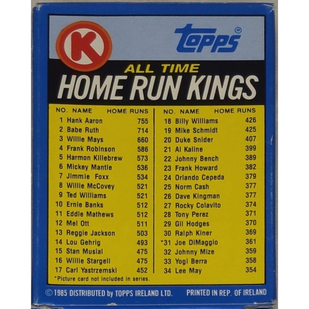 1985 Topps Circle K Baseball All Time Home Run Kings Collector's 33 card Set - Picture 4 of 16